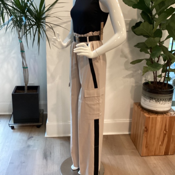 NWT MISSGUIDED TALL SIDE STRIPE TAN & BLACK WIDE LEG CARGO PANTS TROUSERS EU 38 - Picture 9 of 16